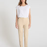 Pantalon tailleur beige sable femme, coupe droite élégante, taille élastiquée dos - Tomas
