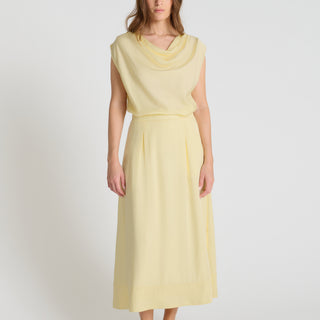 Jupe longue jaune femme Tulipe Tencel fluide longueur midi coupe évasée zip latéral
