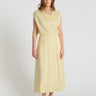 Jupe longue jaune femme Tulipe Tencel fluide longueur midi coupe évasée zip latéral
