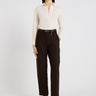Pantalon barrel femme rayé marron chocolat, flanelle douce, plis sous ceinture – Victorio R
