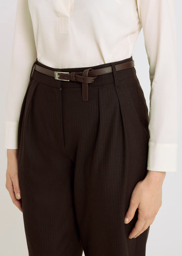 Pantalon barrel rayé marron chocolat femme, flanelle souple, allure contemporaine – Victorio R
