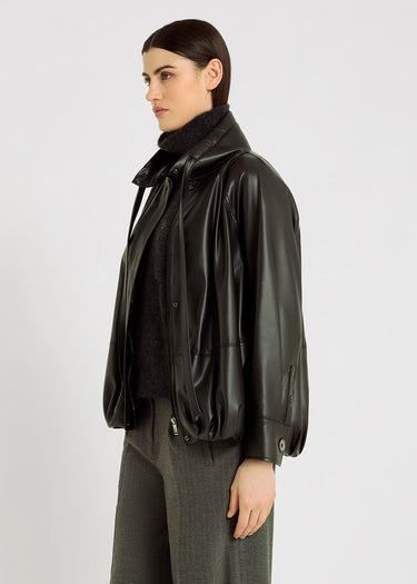 Veste noire femme mi-saison – coupe boule, poches cachées, fermeture zip – William
