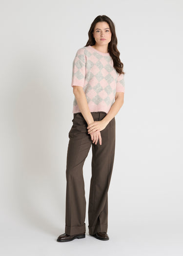 Pull manches courtes jacquard Yahto J - Rose